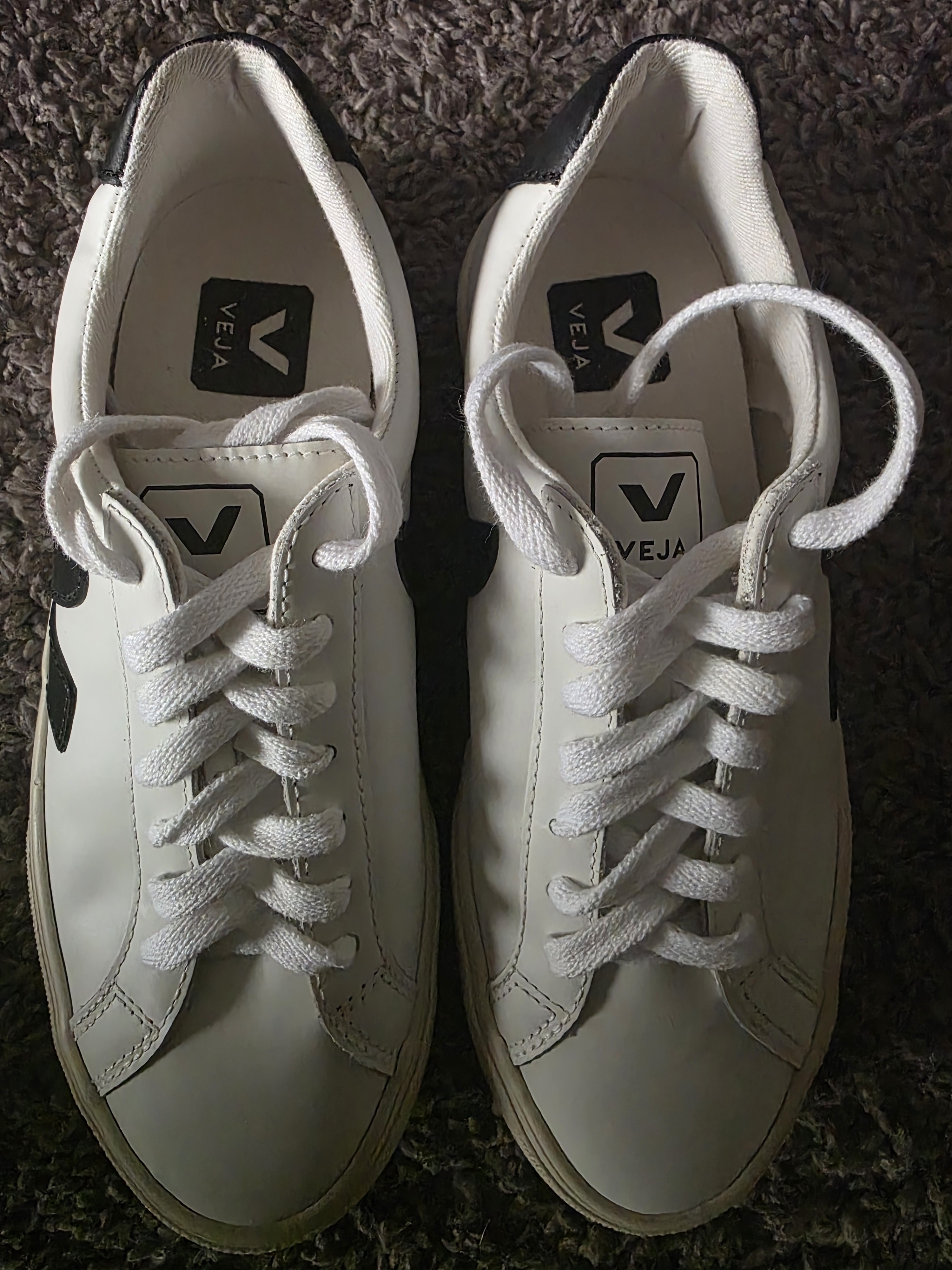Veja Men's White Leather Low-Top Sneakers With Black Heel